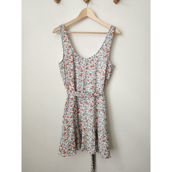Trixxi XL white red blue ditsy floral tie waist knee length flowy tank dress - Picture 2 of 9